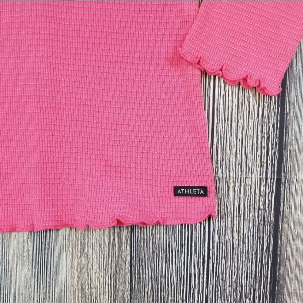 Athleta Pink Scallop Hem 3/4 Sleeve Top - Picture 4 of 6